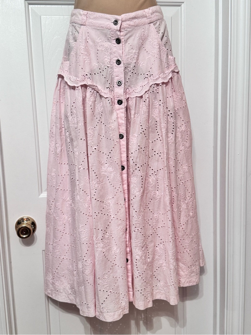 Together  / Vintage Blush Pink Eyelet Button-Front Maxi Skirt / Size  8M